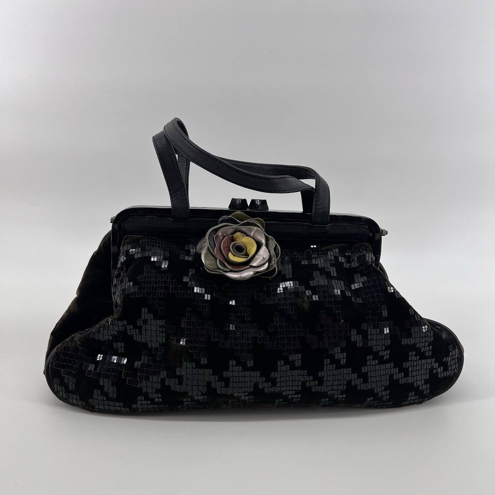 Ipa Nima Velvet  Leather Floral Sequined embroidered purse handbag Grandma Core‎